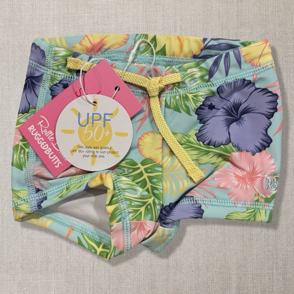 RuggedButts Swim Shorties 3-6M Aloha Blossom Floral UPF 50+ NWT